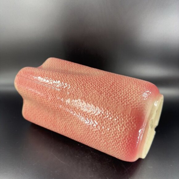 Shawnee USA Pottery Coral Pink Burlap Pinched Vase Tall Pottery Vessel Vase Vtg - Picture 9 of 16